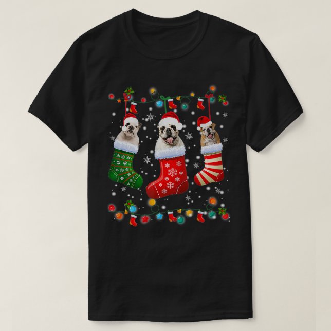 Camiseta Navidades de Bulldog inglés toman notas graciosas  (Diseño del anverso)