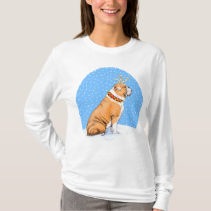 Camiseta Navidades de bulldog Reindeer Rojo y Blanco
