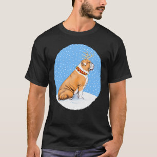 Camiseta Navidades de bulldog Reindeer Rojo y Blanco