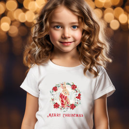 Camiseta Navidades de Bunny Poinsettia Watercolor Chica