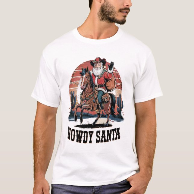 Camiseta Navidades de caballos del Cowboy Howdy Santa (Anverso)