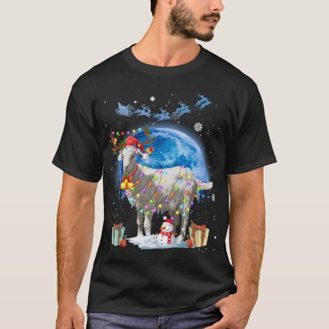 Camiseta Navidades de cabra iluminan azul luna regalo X-mas (Anverso)