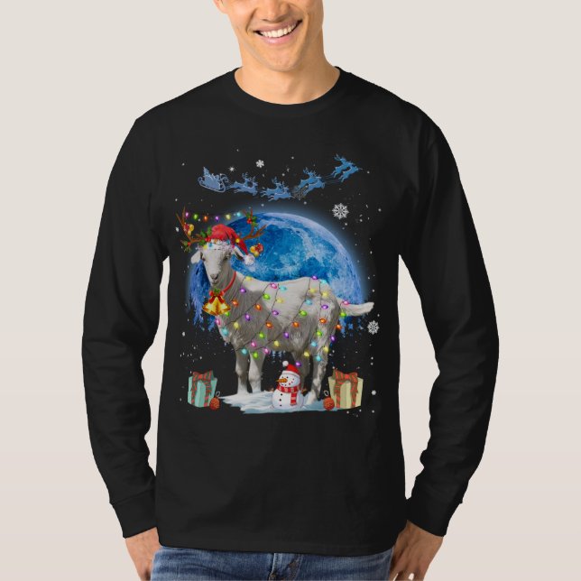 Camiseta Navidades de cabra iluminan azul luna regalo X-mas (Anverso)