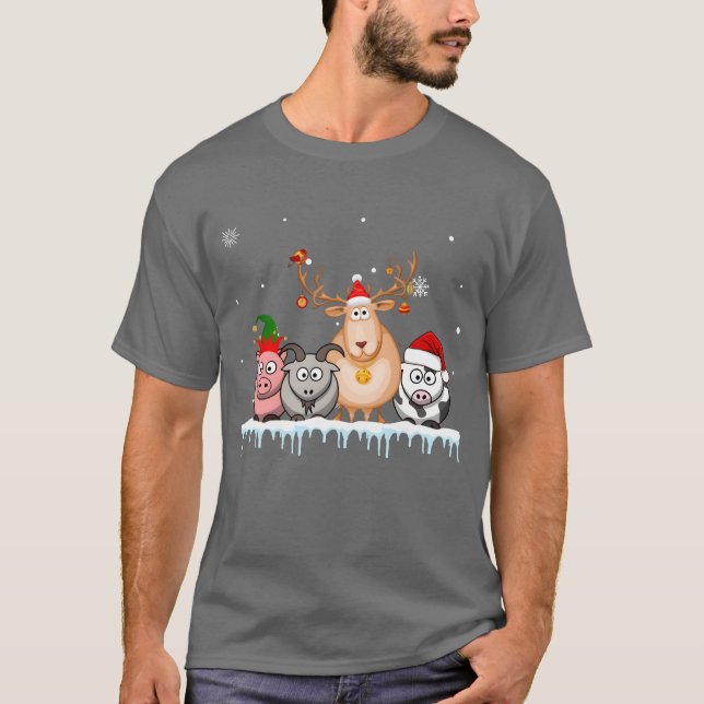 Camiseta Navidades de cabras alumbran a divertidos Navidade (Anverso)