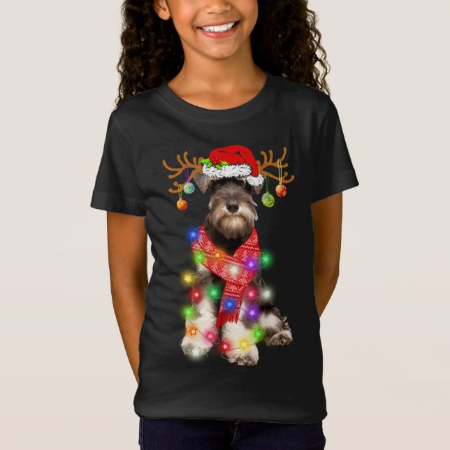 Camiseta Navidades de Cachorro Cómico Lover Schnauzer ilumi (Anverso)