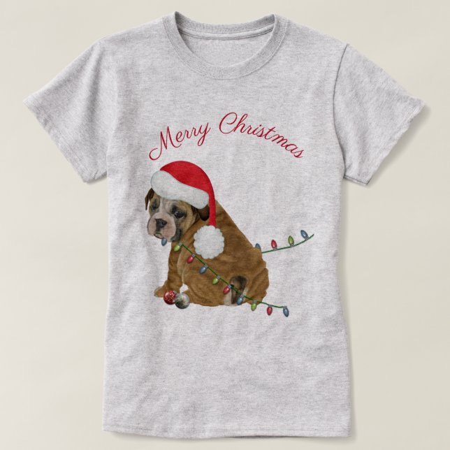 Camiseta Navidades de Cachorros de Bulldog de Inglaterra (Diseño del anverso)