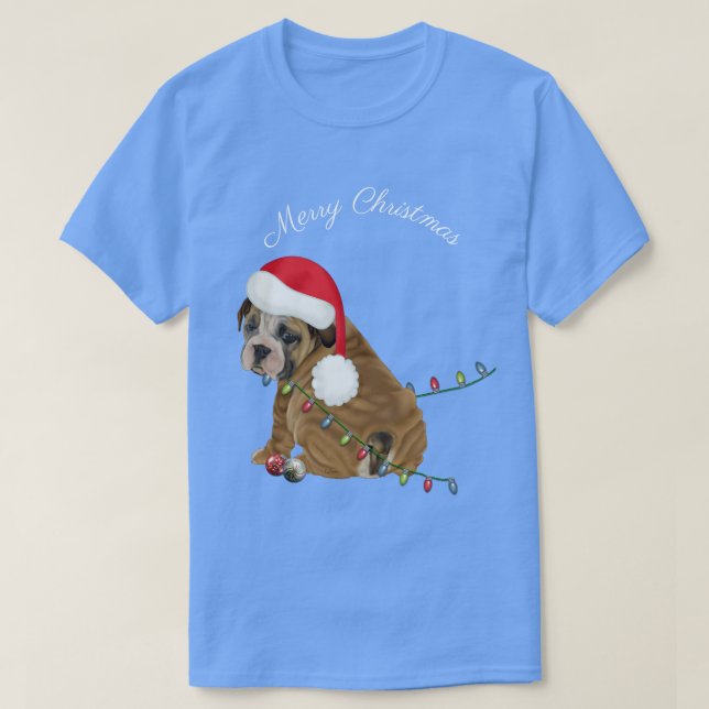 Camiseta Navidades de Cachorros de Bulldog de Inglaterra (Diseño del anverso)