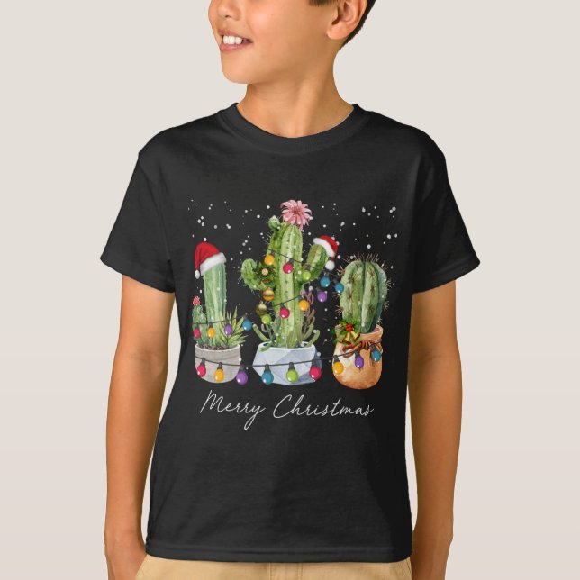 Camiseta Navidades de Cactus Navidad Árboles alumbran Santa (Anverso)