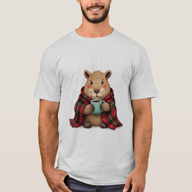 Camiseta Navidades de café en blanco de Capibara - Amantes  (Anverso)