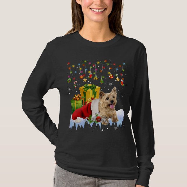 Camiseta Navidades de Cairn Terrier Santa Hat iluminan a Na (Anverso)