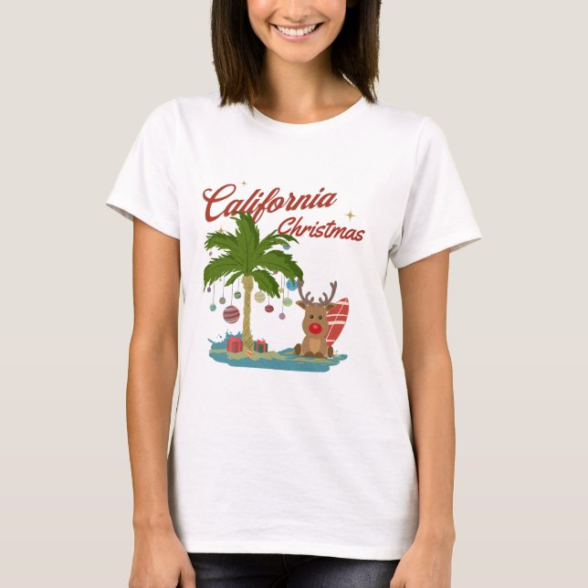 Camiseta Navidades de California cultivan palmeras y renos (Anverso)