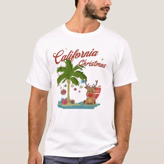 Camiseta Navidades de California cultivan palmeras y renos (Anverso)
