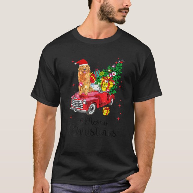 Camiseta Navidades de Camión Rojo de Golden Retriever en Pa (Anverso)