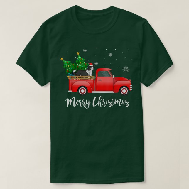 Camiseta Navidades de Camión Rojo de la Frontera Collie Dog (Diseño del anverso)