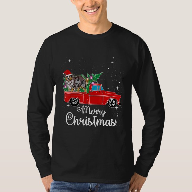 Camiseta Navidades de Camión Rojo de Pastor Australiano (Anverso)