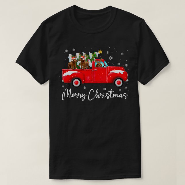 Camiseta Navidades de Camión Rojo de Poodle Santa Hat Dog G (Diseño del anverso)