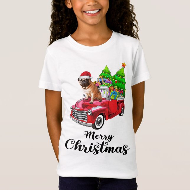 Camiseta Navidades de Camión Rojo de Pug Ride Pajama (Anverso)