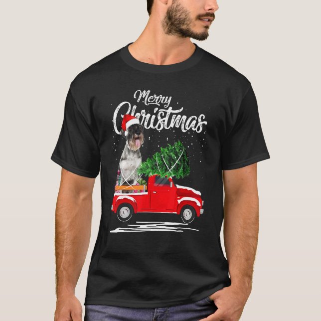 Camiseta Navidades de Camión Rojo de Schnauzer Dog Ride Paj (Anverso)