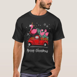 Camiseta Navidades de Camión Rojo en Camino Flamingo Rosa