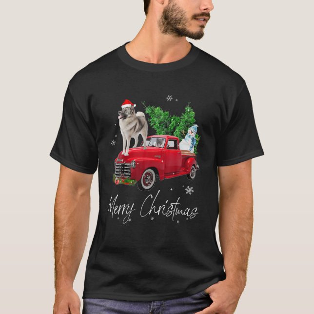 Camiseta Navidades de Camiones Rojos de Elkhound Noruego (Anverso)