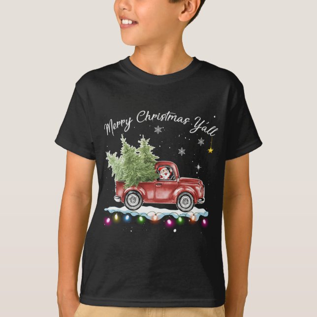 Camiseta Navidades de Camiones Rojos Vintage Merry Christma (Anverso)