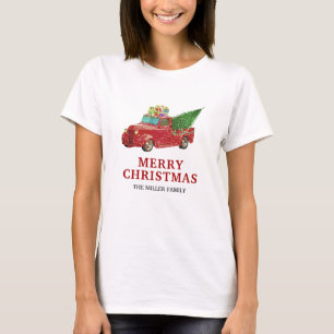 Camiseta Navidades de camionetas rojas antiguas