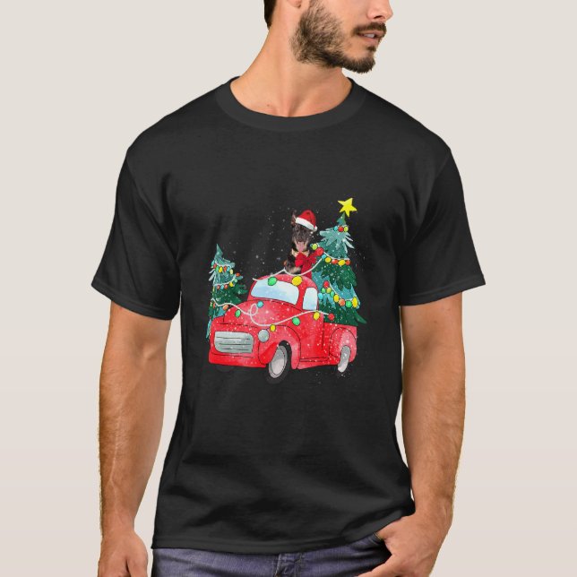Camiseta Navidades de camionetas rojas de pastor alemán Dog (Anverso)
