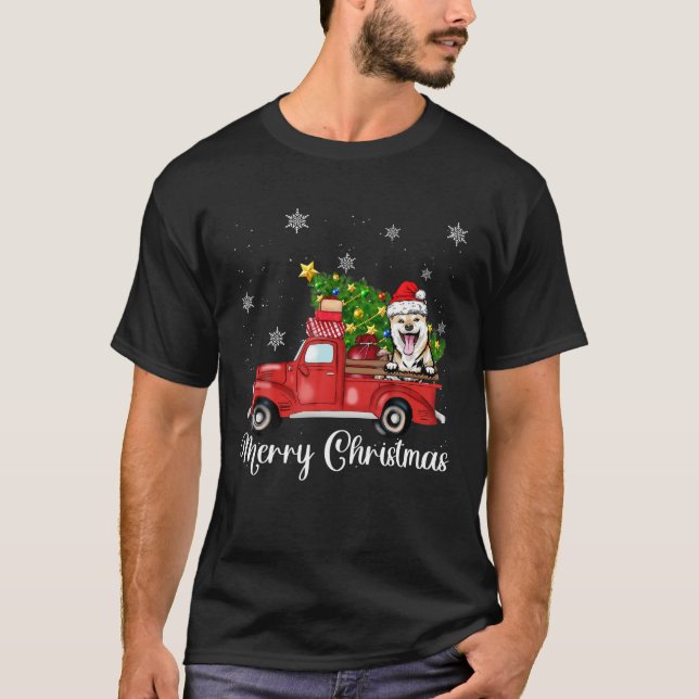 Camiseta Navidades de camionetas rojas de Shiba Inu (Anverso)