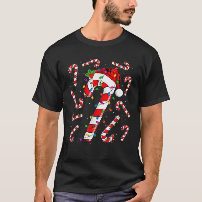 Camiseta Navidades de caña de caña roja y blanca divertida  (Anverso)
