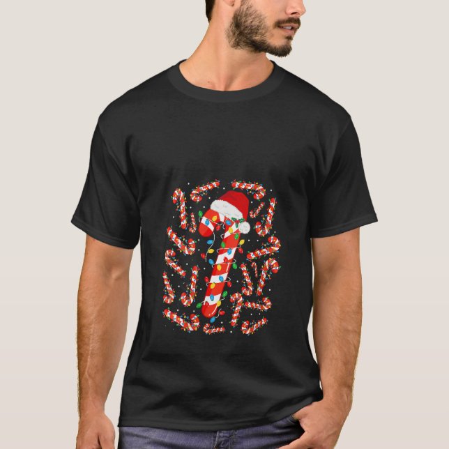 Camiseta Navidades de caña de caña roja y blanca divertida  (Anverso)