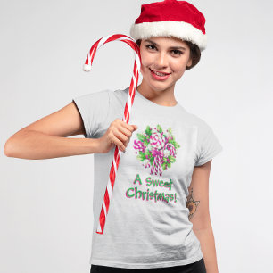 Camiseta Navidades de caña de dulce rosa y dulce personaliz