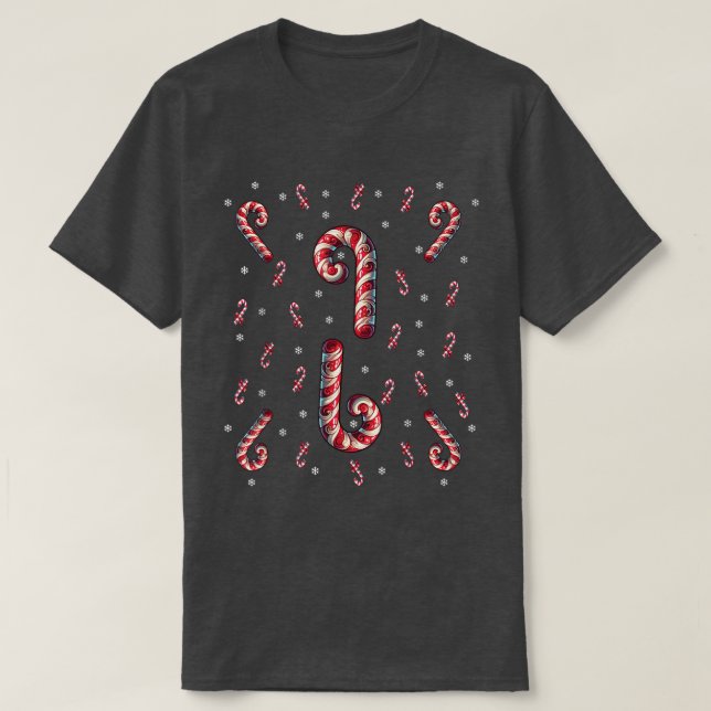 Camiseta Navidades De Caña De Velas Rojas Y Blancas Lámpara (Diseño del anverso)