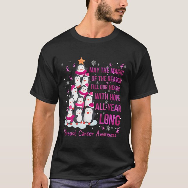 Camiseta Navidades de cáncer de mama Pingüinos de vacacione (Anverso)
