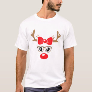 Camiseta Navidades De Cara De Reno Leopardo Imprimir Gafas 