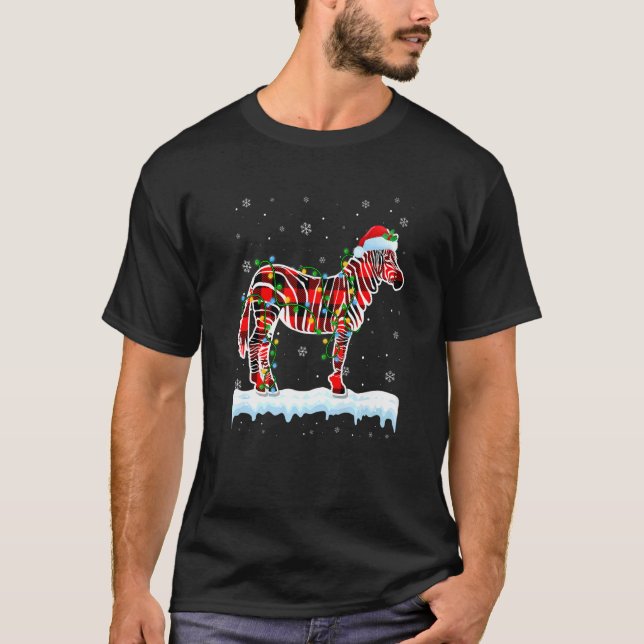 Camiseta Navidades de cebra Santa Hat Cute animales Luces d (Anverso)