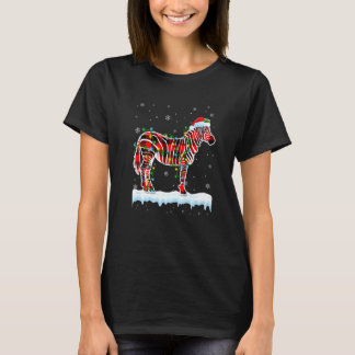 Camiseta Navidades de cebra Santa Hat Cute animales Luces d