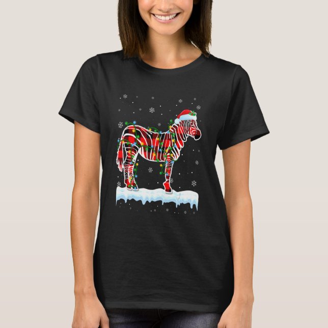Camiseta Navidades de cebra Santa Hat Cute Animales Luz de  (Anverso)