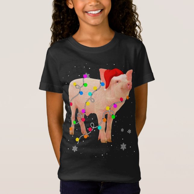 Camiseta Navidades de cerdo alumbran divertidos navidades a (Anverso)