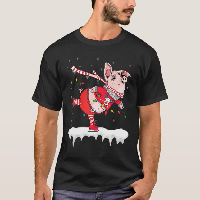Camiseta Navidades De Cerdo Cutos Patinan Claramente A Trav (Anverso)