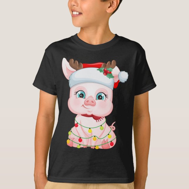 Camiseta Navidades de cerdo de Santa Hat Amantes Pajama (Anverso)
