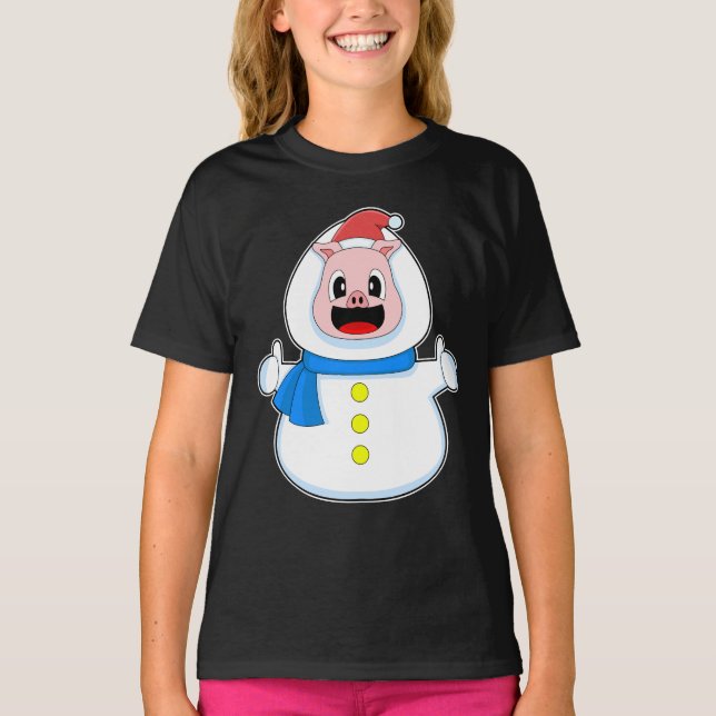 Camiseta Navidades de cerdo Snowman (Anverso)