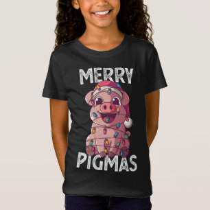 Camiseta Navidades de cerezo de pigmas Santa Pig Xmas Luces
