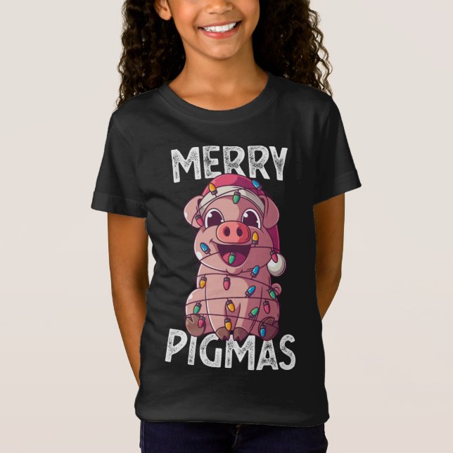 Camiseta Navidades de cerezo de pigmas Santa Pig Xmas Luces (Anverso)