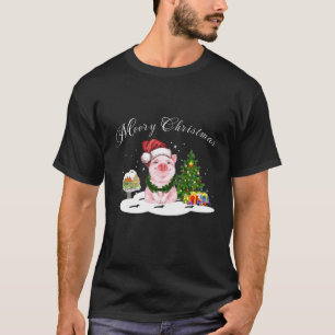 Camiseta Navidades de cerezo de pigmas Santa Pig Xmas Luces