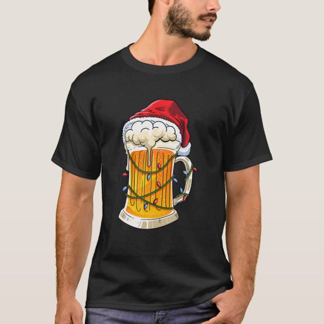 Camiseta Navidades de Cerveza Mug Santa Hat Xmas Luces Homb (Anverso)