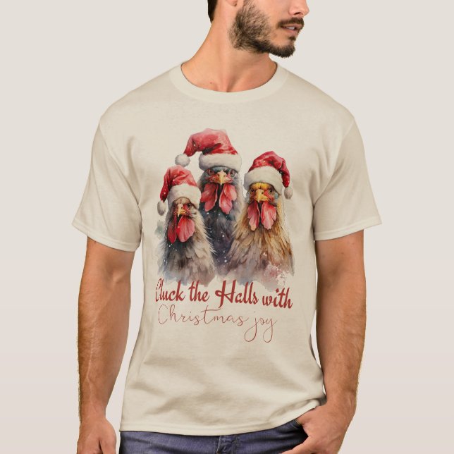 Camiseta navidades de "Cluck Halls" se alegran de las polli (Anverso)
