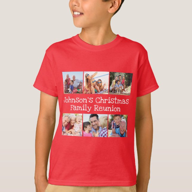 Camiseta Navidades de collage de fotos Niños de Reunión Fam (Anverso)