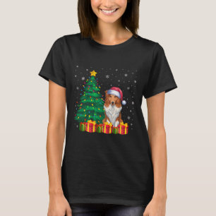 Camiseta Navidades de Collie Santa Hat iluminan a los perro