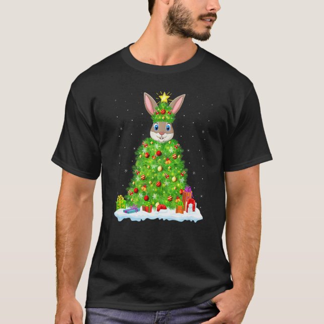 Camiseta Navidades de Conejo de Xmas Lighing Tree Funny Rab (Anverso)