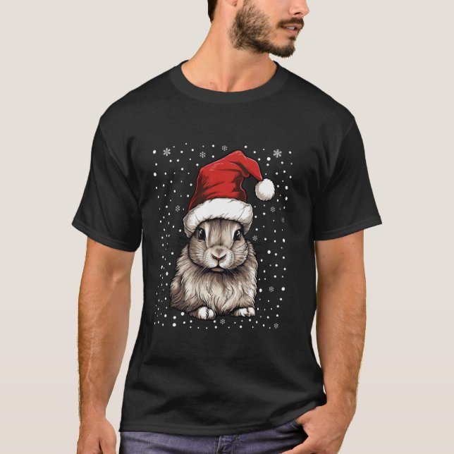 Camiseta Navidades de conejo lindo alumbran Santa Hat Xmas  (Anverso)